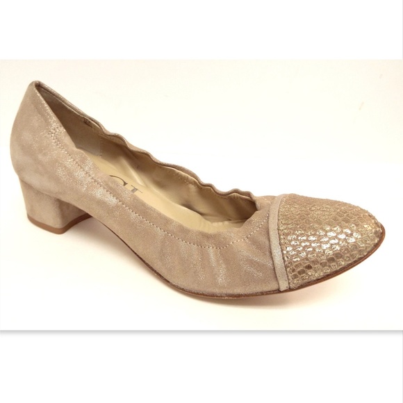 New AGL Taupe Shimmer Block Heel Pumps 38.5 - Picture 2 of 8